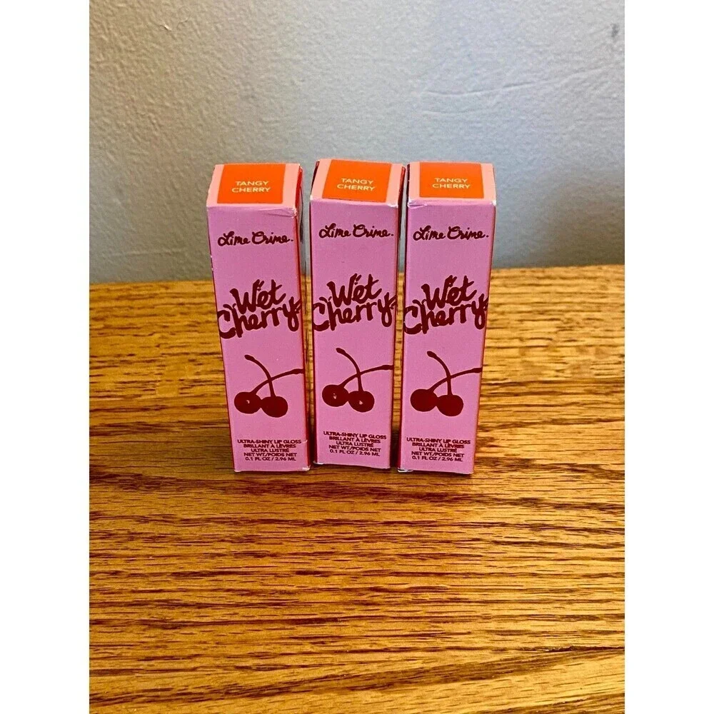(3) Lime Crime Wet Cherry Lip Gloss TANGY CHERRY Full Size NEW SET Lot 3 Orange